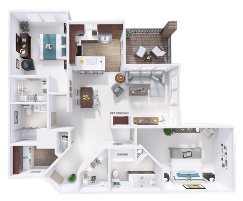 Floor plan for 2 beds, 2 baths, 1248 sqft